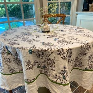 From Anthropologie- lovely linen/cotton 72" round  💙🤎💚